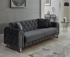 Разтегателен триместен диван Пума, Кадифе, Сив, 226х80х82см